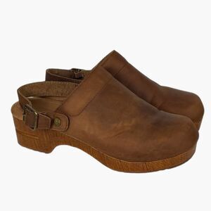 White Mountain Leather Clogs 8.5 Brown Slip On Mule Comfort Shoes Womens
